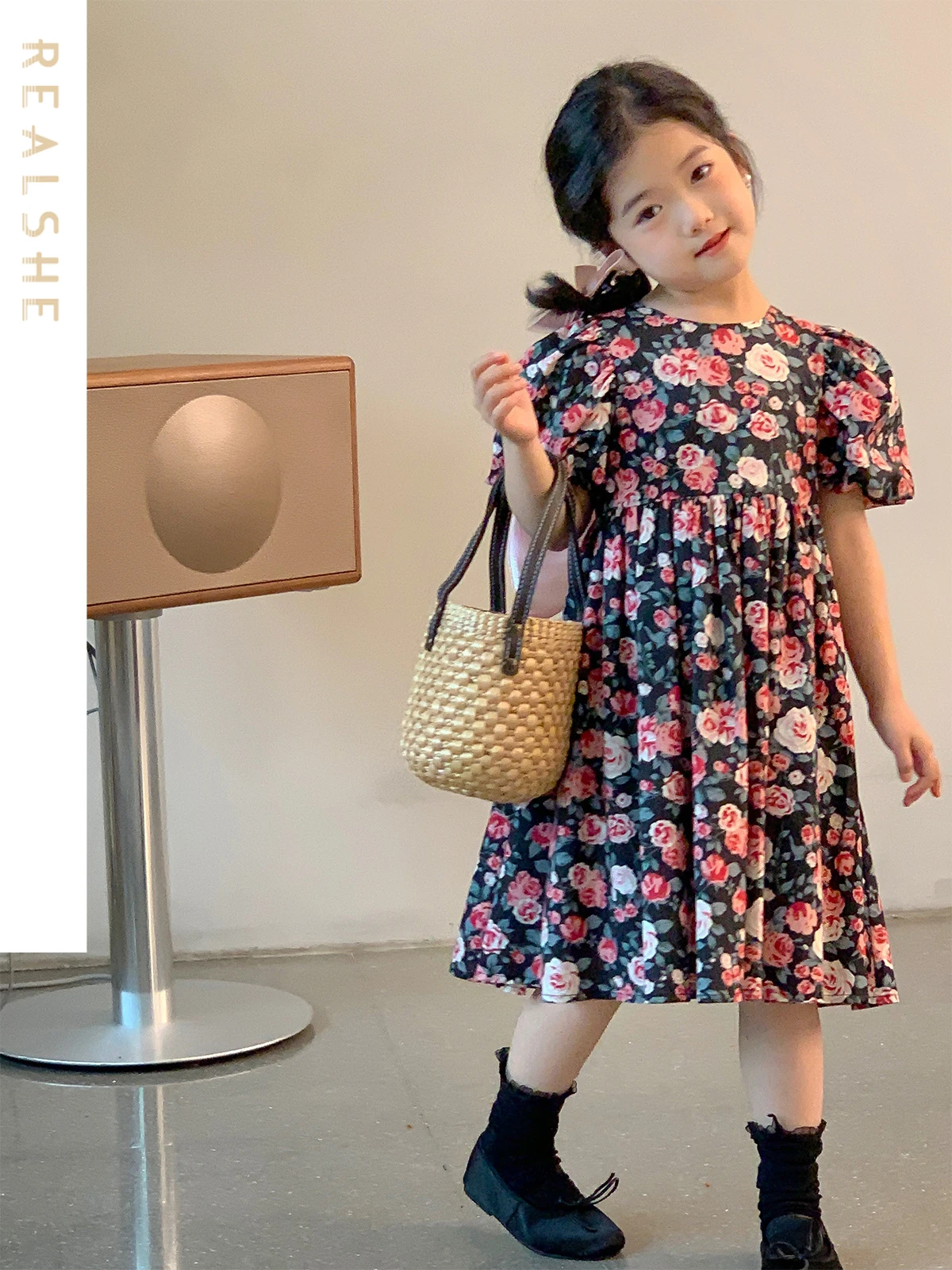 

Summer Girls Dress Sweet Princess Dresses Short Sleeve Floral Print Girl Dress 2023 Children Costumes Kids Vestidos