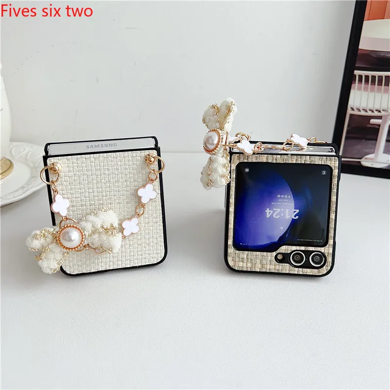 Жемчужный браслет с бантом из ПУ кожи тканевые чехлы для телефонов Samsung Galaxy Z Флип