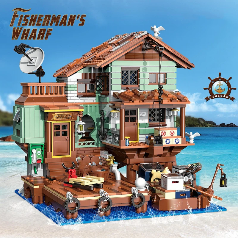 

Fishermans Wharf Constructor Mini Building Blocks Hut Wharf Old Fishing Store Village Bricks Modular Toys for Children Gifts