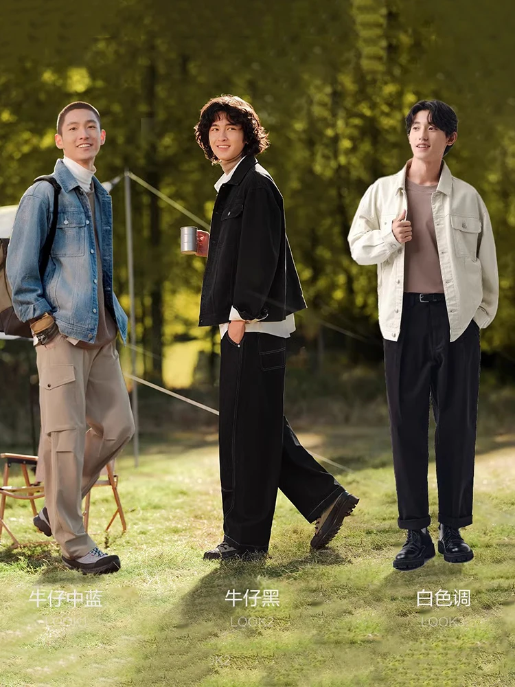 Senma Denim coat Men's 2024 Autumn New Retro Lapel Cargo Jacket Denim Clothing Fashion Brand Spring and