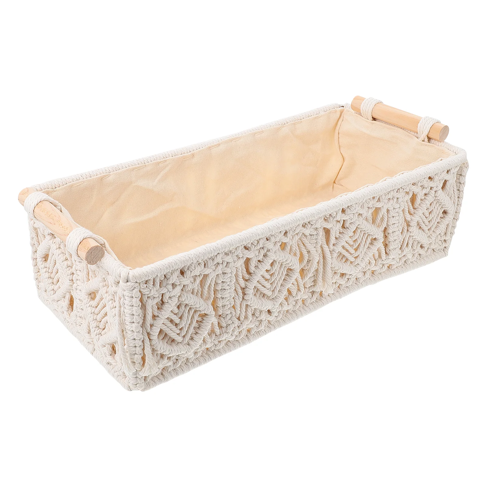 

1pc Bohemian Style Woven Desk Basket Desktop Storage Organizer Home Decor White
