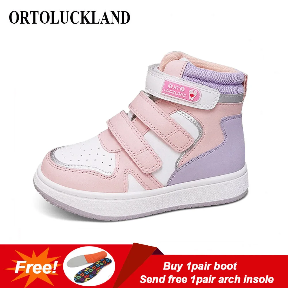 Ortoluckland Kids Girls Sneakers Tennis Casual Shoes For Children Toddler Tiptoeing Flatfeet Pink Orthopedic Boots 4 To 10Years