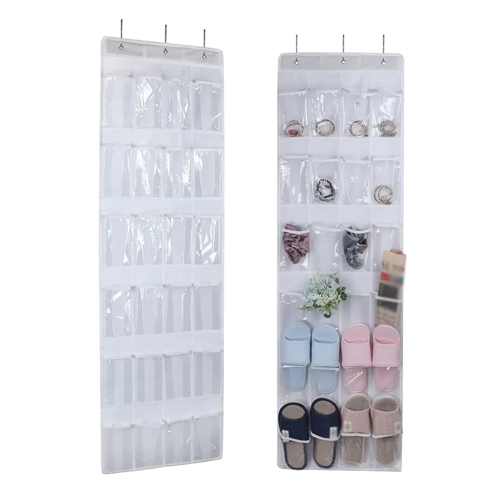 

24 Pockets Shoes Organizer Over The Door Hanging Storage Bag Sundries Holder PVC Sorting Bag Hanging Pouch Closet Organizer