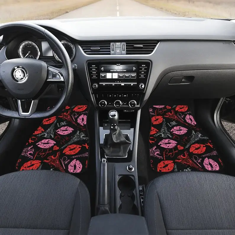

Pink Red Lips Love Paris Car Floor Mats Set, Front and Back Floor Mats for Car, Car Accessories