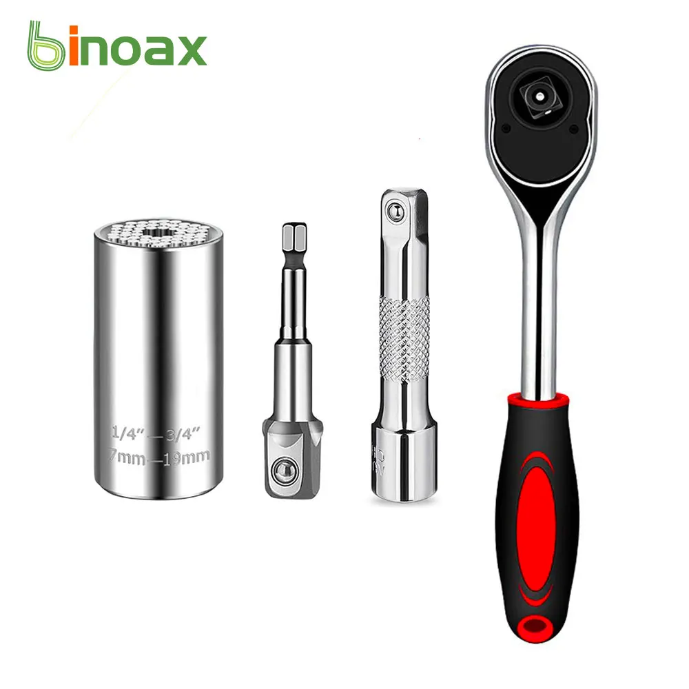 

Binoax Universal Socket Grip and 3/8 inch Ratchet Wrench Multi-Function Self-Adjusting Socket with Power Drill Adapter Tool Set