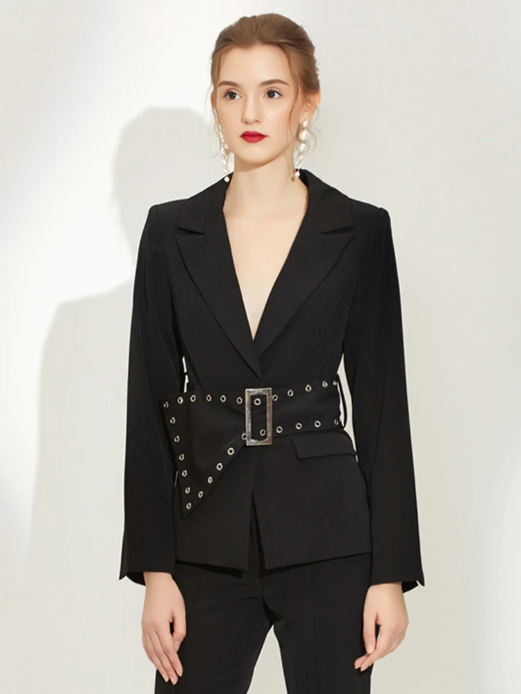 Женский офисный костюм DEAT однотонный из двух предметов Топ с длинным рукавом и