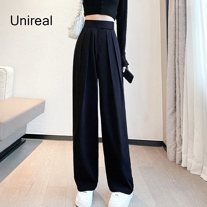 

Женские брюки-блейзер с высокой талией Unireal, однотонные черные офисные повседневные брюки, прямые брюки, лето-осень 2022
