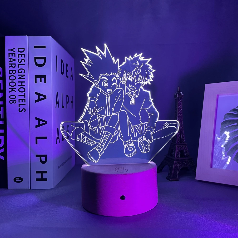 

Акриловая 3d лампа для аниме Hunter X Hunter Killua и Gon, для спальни, Декор, светильник, подарок на день рождения, светодиодный ночсветильник манга Hxh ...