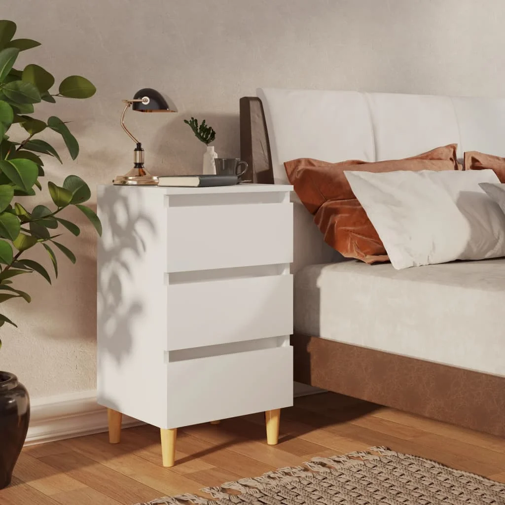 

Bedside Cabinet with Solid Wood Legs, Chipboard Nightstands, Side Table, Bedrooms Furniture White 40x35x69 cm