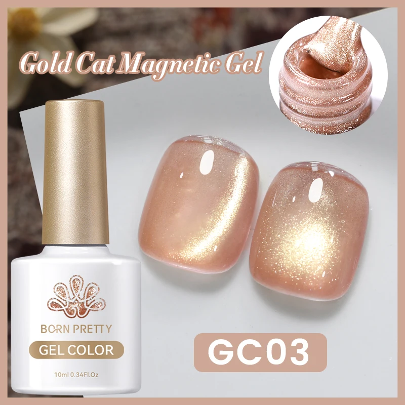 BORN PRETTY 10ml Pink Gold Cat Magnetic Gel Nail Polish for Christmas Nails Design Varnis Semi Permanent Crystal