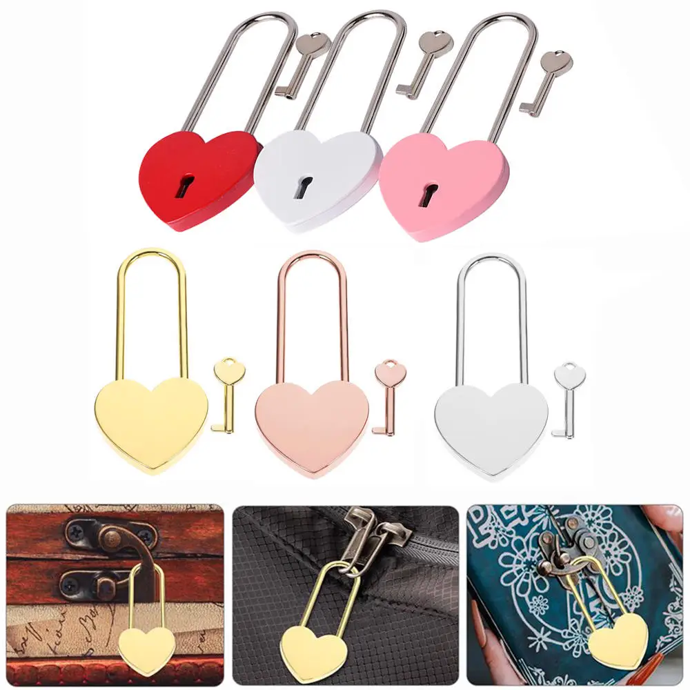 Personalized Metal Heart Shaped Padlock Mini Love Lock With Key Engagement Wedding Valentine's Day Gift Couple Wishing Lock