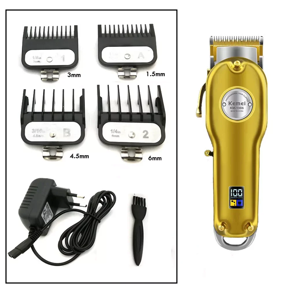 Kemei 1986 All-metal Barber Professional Hair Clipper Electric Cordless LCD Hair Trimmer Gold Silver Hair Cutting Machine Mower enlarge