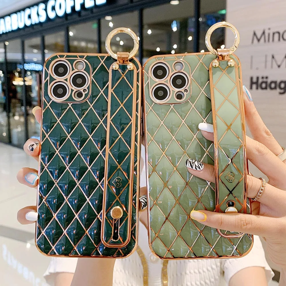 

Wristband Plating Leather Silicon Cases For Iphone 13 Pro Covers Iphone 11 12 Pro Max XR 8 X Xs SE 2022 2020 7 6 6s Plus Fundas