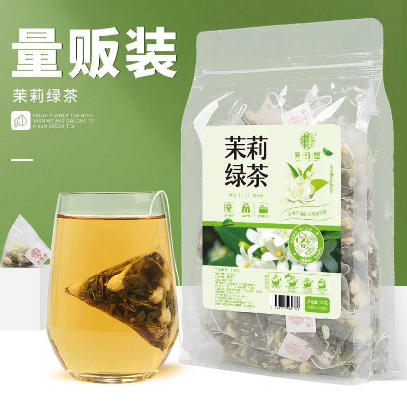 

Jasmine tea green tea combination triangle bag tea drinking milk tea shop special work tea jasmine tea 50 bubbles No Teapot