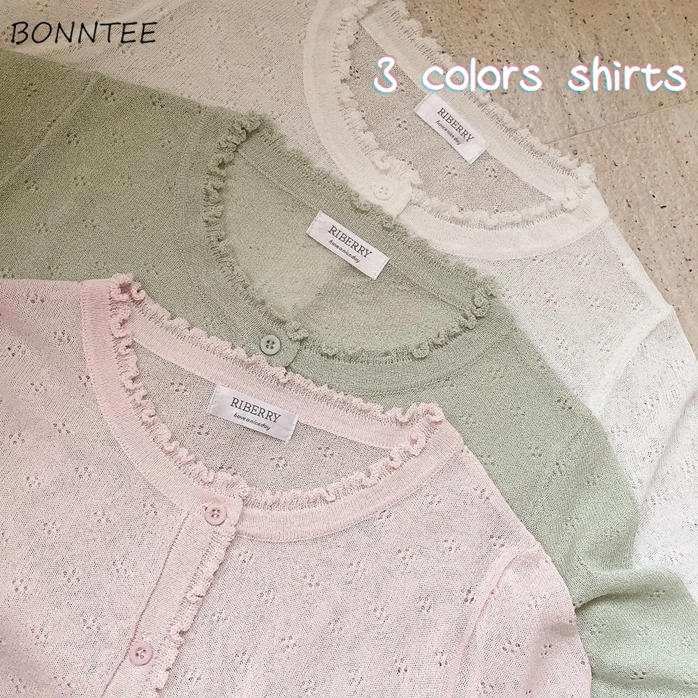 

Весенние Рубашки для женщин Солнцезащитная Милая Тонкая укороченная простая винтажная ажурная дизайнерская элегантная одежда во французском стиле универсальная шикарная