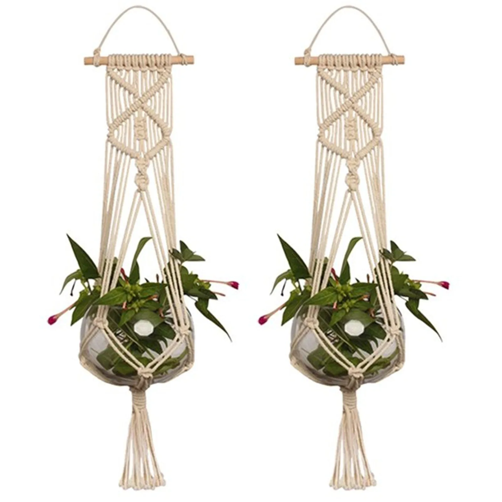 

2PCS Handmade Macrame Flowerpot Net Vintage Hanging Basket Plant Hangers Cotton Flowerpot Hanging Pot Rope Garden Balcony Decor