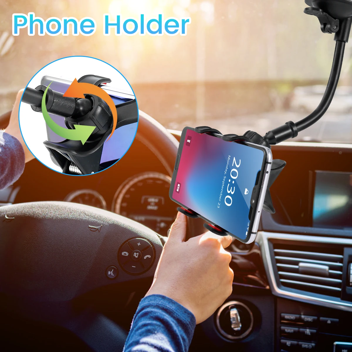 

Car Phone Holder Long Arm Gooseneck Windscreen Phone Holder 360° Rotatable Car Phone Mount Universal Car Holder w/ Suction Cup
