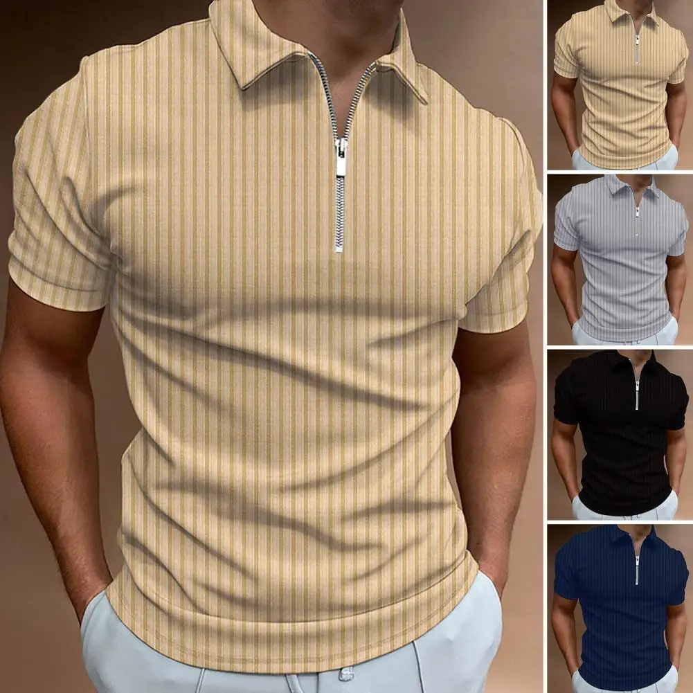 

Slim Fit Comfortable Zipper Contrast Color Summer Shirt Male Garment
