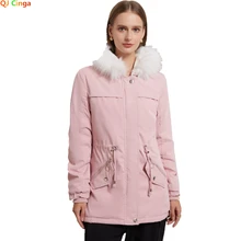 Парка женская с меховым воротником, бархатная Толстая теплая хлопковая куртка, зимняя модная свободная Длинная Верхняя одежда на молнии, 2022
