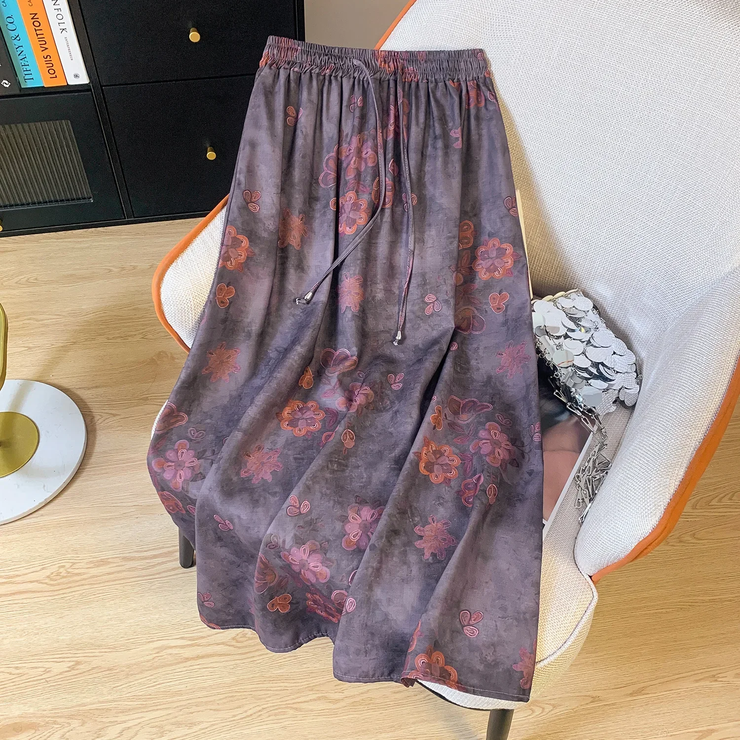 Большие размеры 2024 летняя новая свободная утягивающая винтажная юбка с