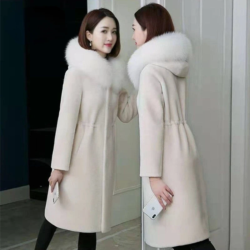 Woman Real Fur Coat High Quality Lamb Wool Coats Female Thick Warm Elegant Loose Large Size Long Outwear Winter Coat 4XL E689
