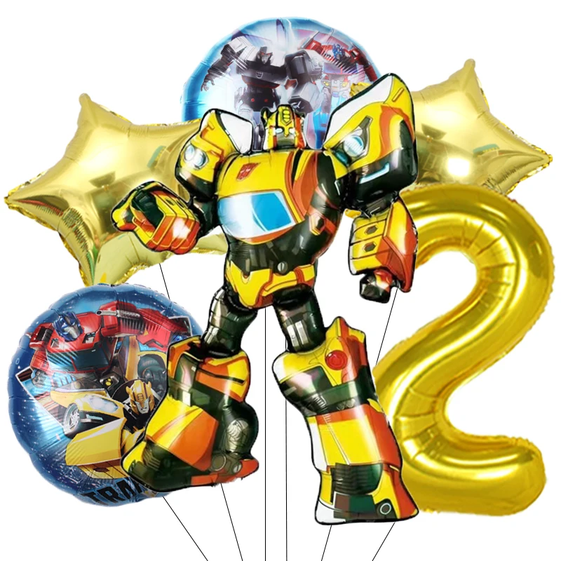 Фото 6 шт., трансформация Optimus Prime Bumblebee, алюминиевая пленка, цифровой воздушный шар, подарок для мальчика, украшения для дня рождения, детский душ №3