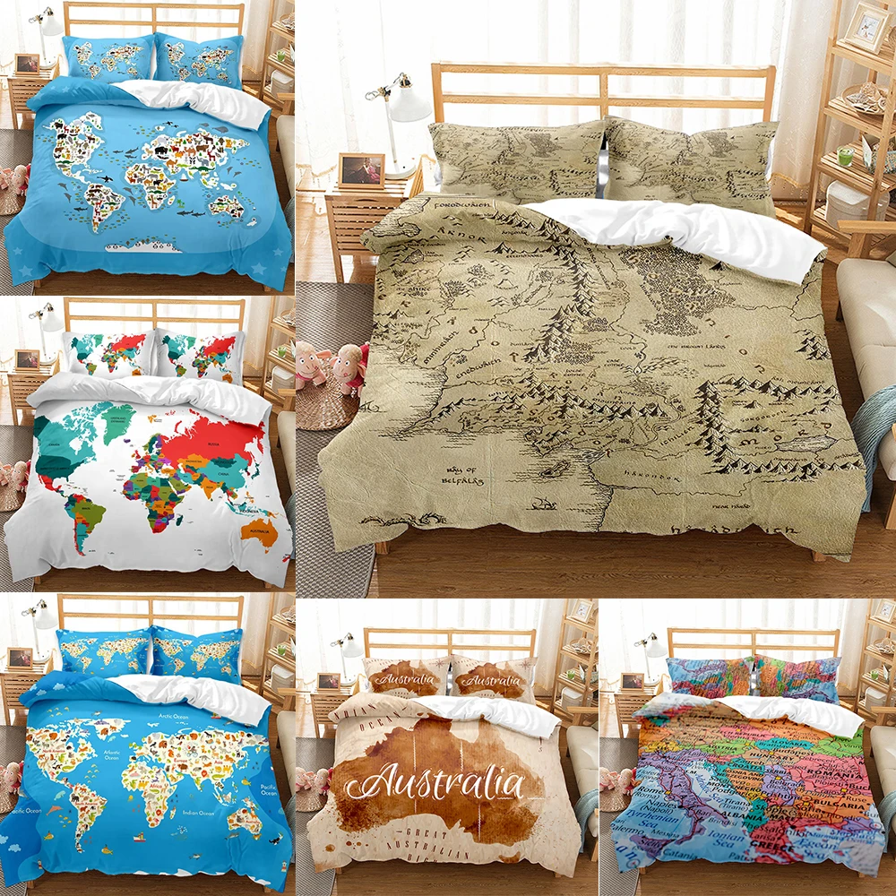 

World Map Bedding Set For Bedroom Comefortable Duvet Cover Soft Bedspreads For Bed Linen Quilt And Pillowcase