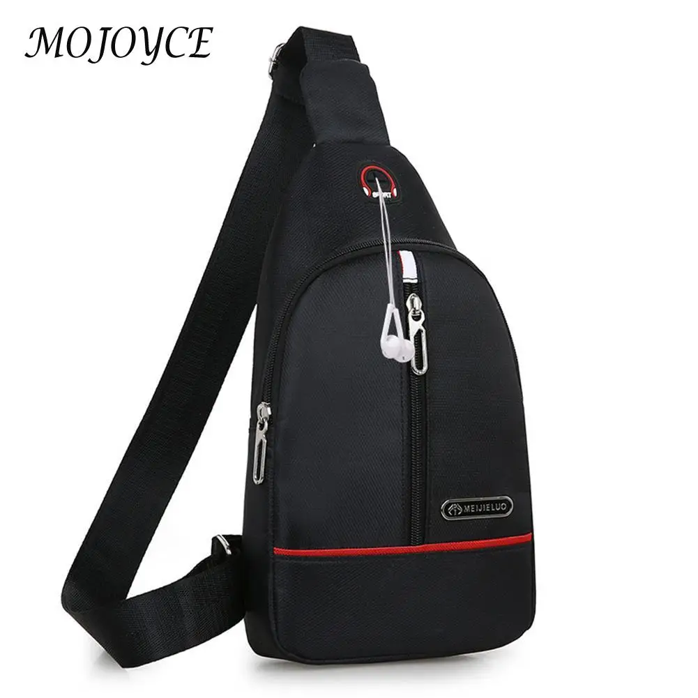 

New Fashion Shoulder Satchel Handbags Men Waterproof Oxford Woven Crossbody Pure Color Chest Bags with Headphone Hole