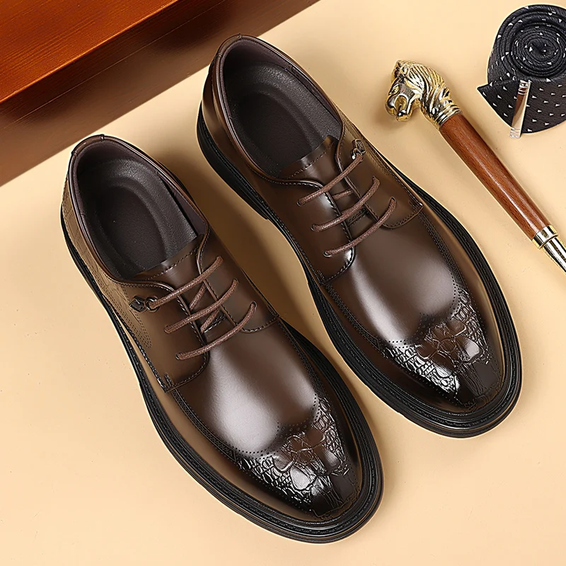 Весенне-осенние мужские удобные деловые британские повседневные кожаные туфли
