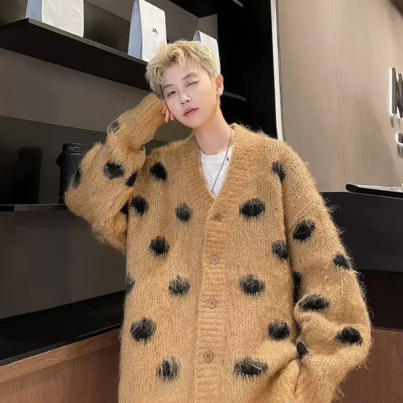 Винтажный вязаный кардиган куртка для мужчин и женщин свободный крой зимний