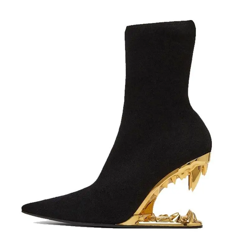 high heel elasticity sock boots sexy pointed toe riding boots fashion design ankle boots for women European pop microfiber pumps