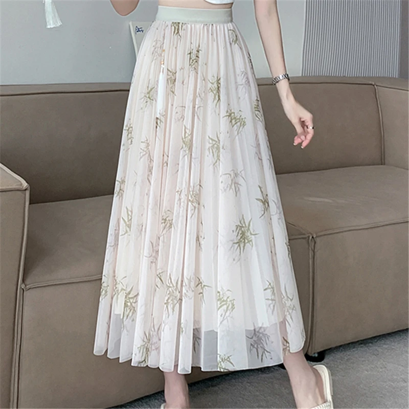 Элегантная женская трапециевидная двухслойная юбка до середины икры в китайском