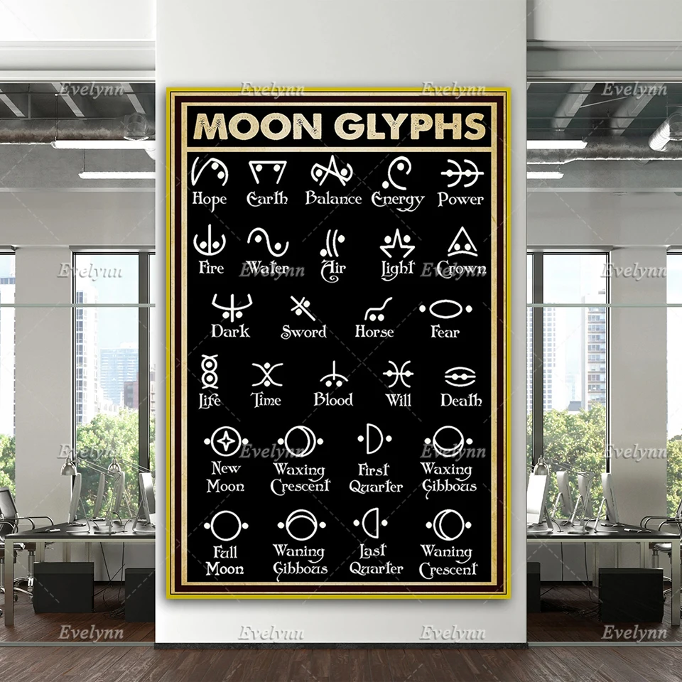

Moon Glyphs Vintage Canvas Painting Poster Modern Home Decor Nordic Living Room Wall Art Prints Pictures Gift