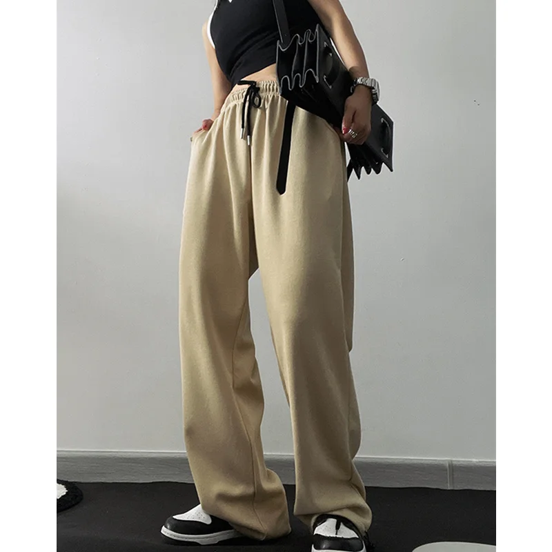 

Брюки Женские однотонные хаки, винтажные спортивные штаны с эластичным поясом, прямые повседневные мешковатые брюки с широкими штанинами, ...