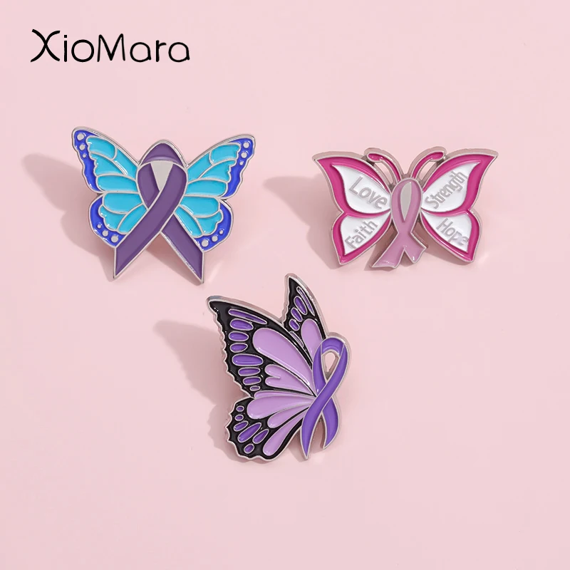 

Love Faith Strength Hope Enamel Pin Pink Ribbon Caring For Women'S Brooches Lapel Badges Butterfly Jewelry Gift For Woman Friend