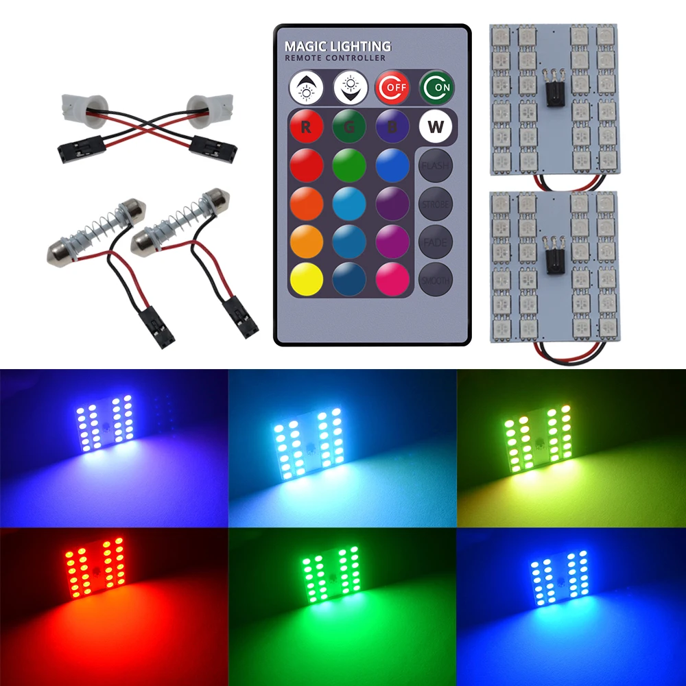 

2pcs T10 RGB 5050 Car Led BA9S 12V Remote Controller Panel Interior Auto Bulb Atmosphere Dome Festoon Adapter Lamp Reading Light