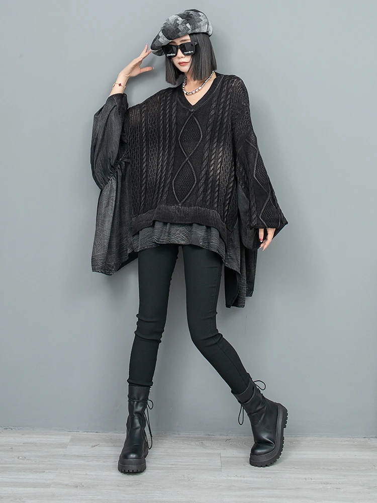 LYUZHE 2024 осенний черный зеленый ретро тканый трикотаж с рюшами и v-образным вырезом