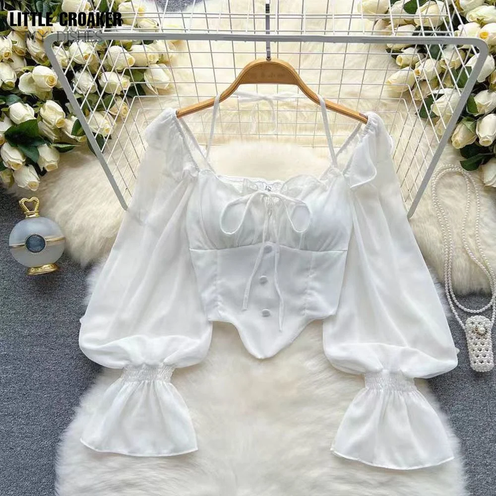 

Summer Off Shoulder Tops Women Long Sleeves Solid Zipper Elastic Waist Tops Spring Fashion Ruffle Short Sexy Shirts Clothes