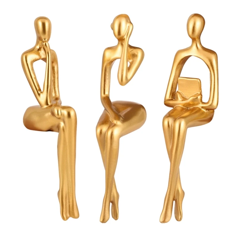 

Set of 3 Resin Sitting Thinker Abstract Sculpture Statue Collectible Figurines Home Office Bookshelf Desktop Decorations