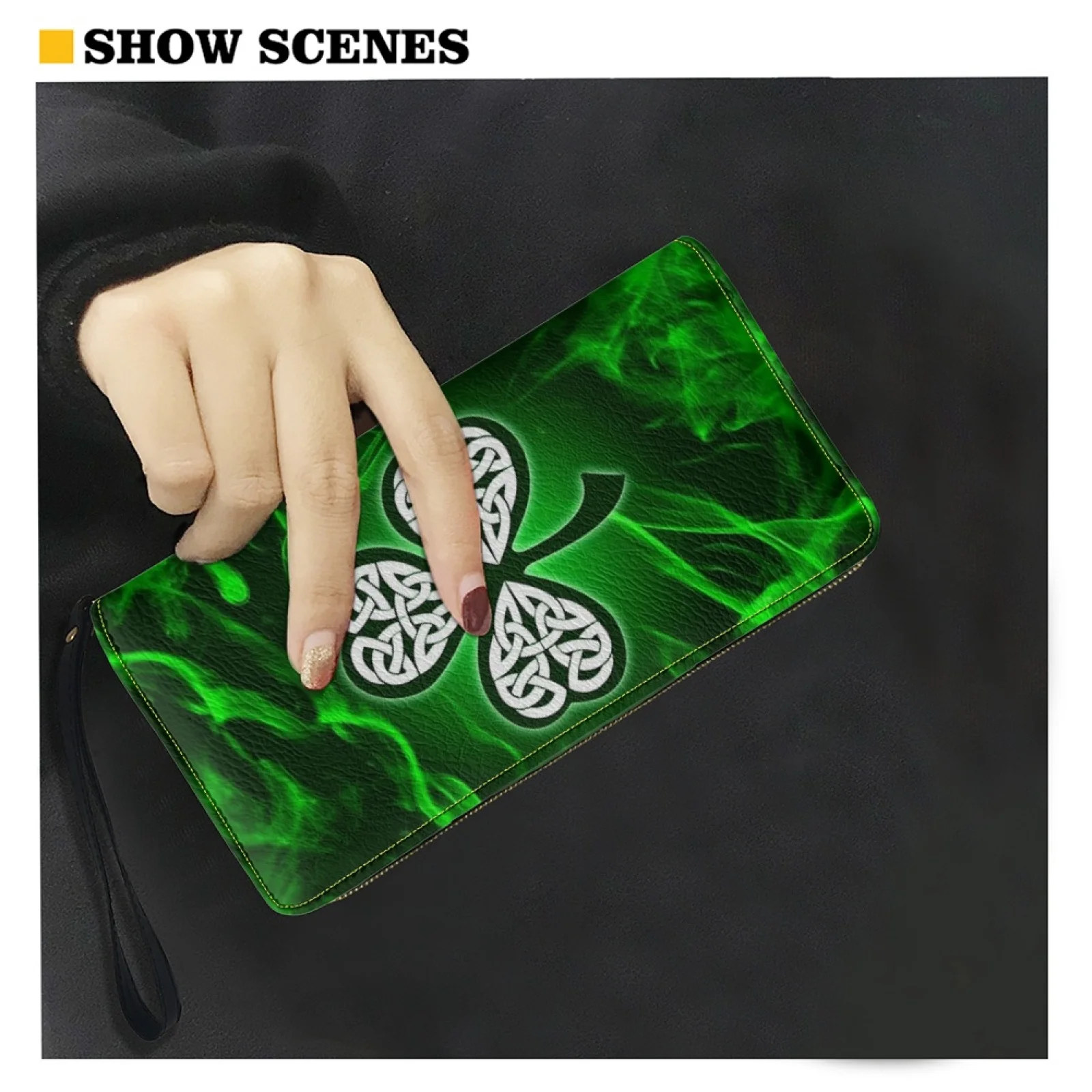 Belidome Irish Shamrock Wallet for Womens RFID Blocking PU Leather Zipper Around Wallets Clutch Wristlets Travel Long Purse