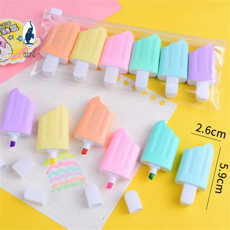 Pen 6-color Flat Head Cartoon Highlighter Pen Gift Pen Text Writing Plastic Color Marker Pen Marking Pen