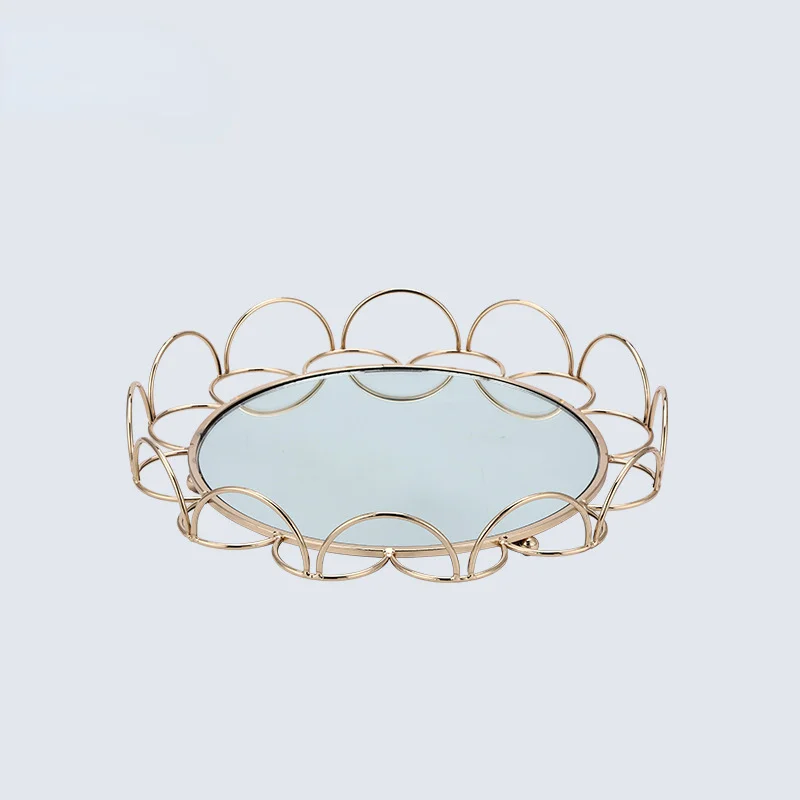 

Creative Hollow European Iron Art Metal Fruit Snack Tray Mirror Decoration Storage Tray living room decoration home accessories