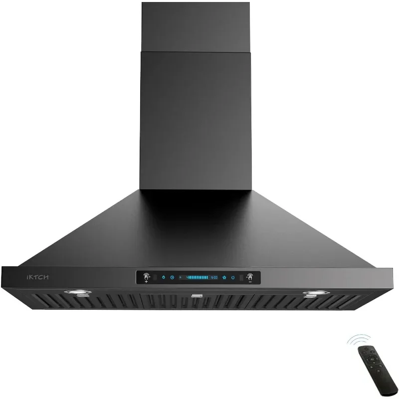 

IKTCH 36 inch Black Wall Mount Range Hood, 900 CFM Ducted/Ductless Stainless Steel Vent Hood with Gesture Sensing