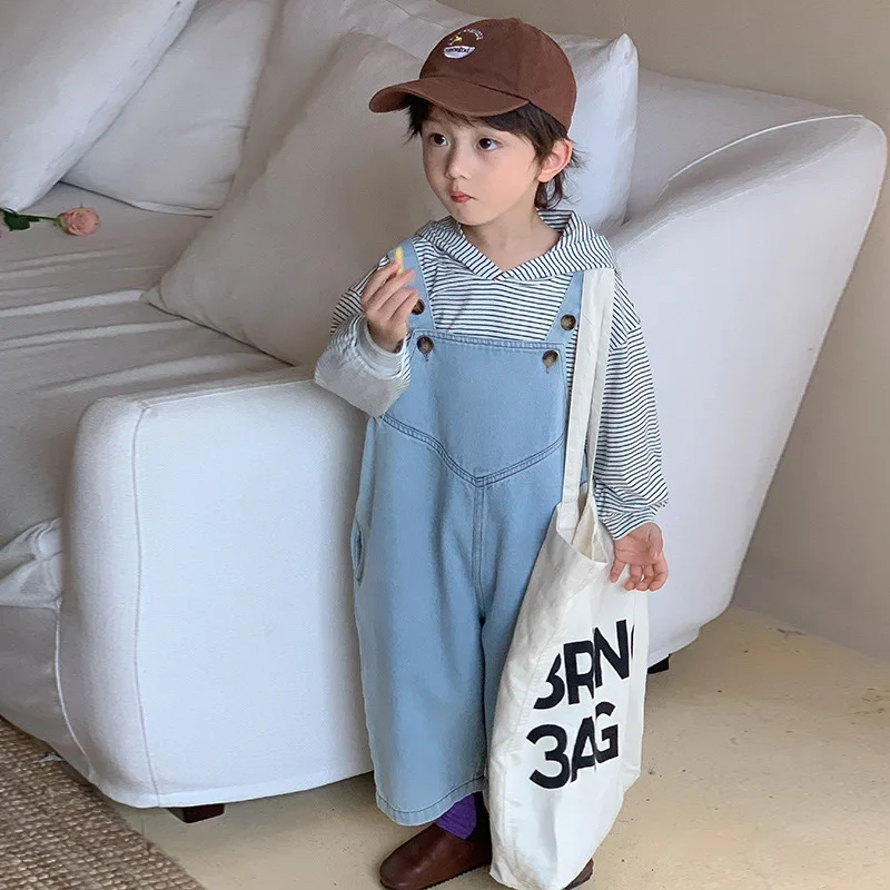 

Children Pants Autumn Korean Boy and Girl Autumn Solid Color Cowboy Strap Pants Children Concise Cute Neutral Denim Shorts