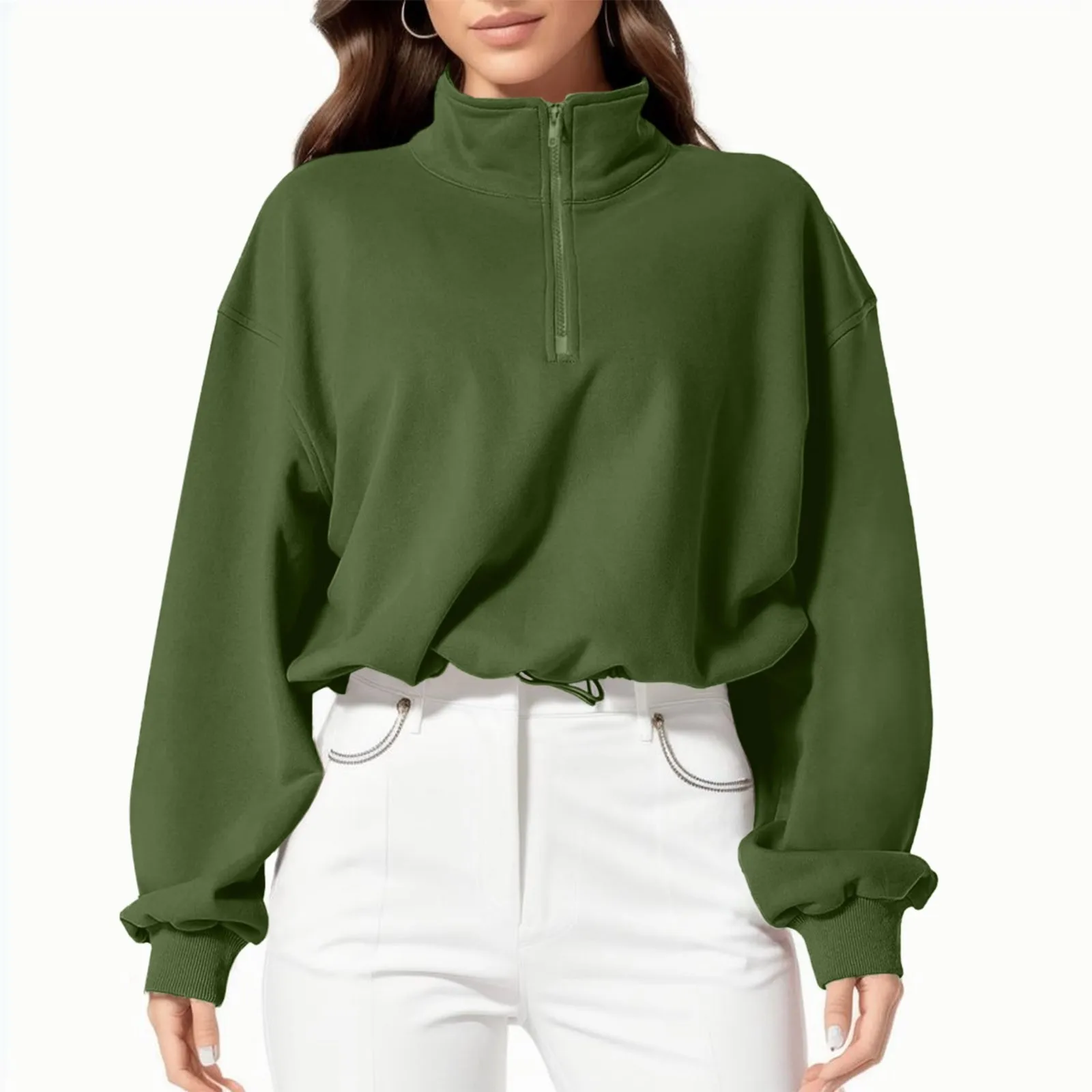 

Women Half Zip Crop Sweatshirt Workout Hoodie High Neck Long Sleeve Athletic Clothes Hoodie Active