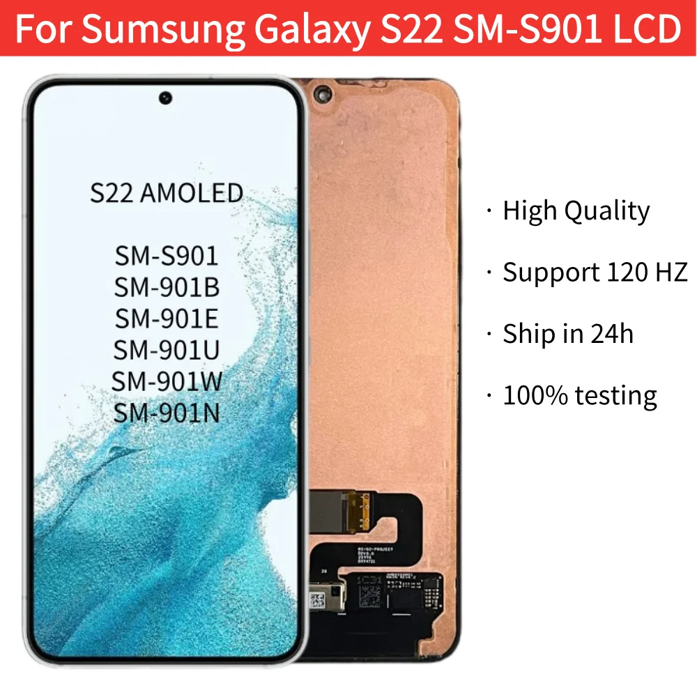 Фото Замена экрана Super AMOLED S22 для Samsung Galaxy S22 SM-S901 S901N S901B S901W, ЖК-дисплей с сенсорным экраном и дигитайзером №1