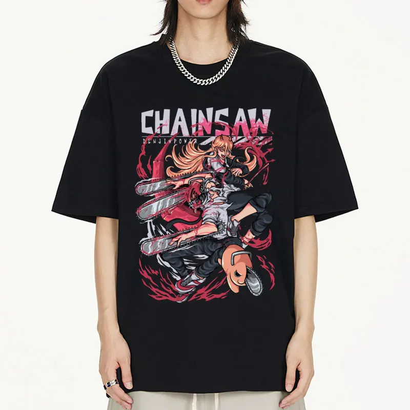 

Anime Chainsaw Man T-shirt Manga Makima Power Denji Pochita Graphic T-shirts Men's Women's 100% Cotton Casual T Shirt Streetwear
