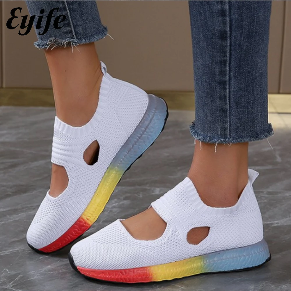 

Women's Casual Shoes 2022 Spring New Rainbow Breathable Ladies Slip On Comfy Loafers Home Outdoor Female Sport Sneaker 35-45 Big