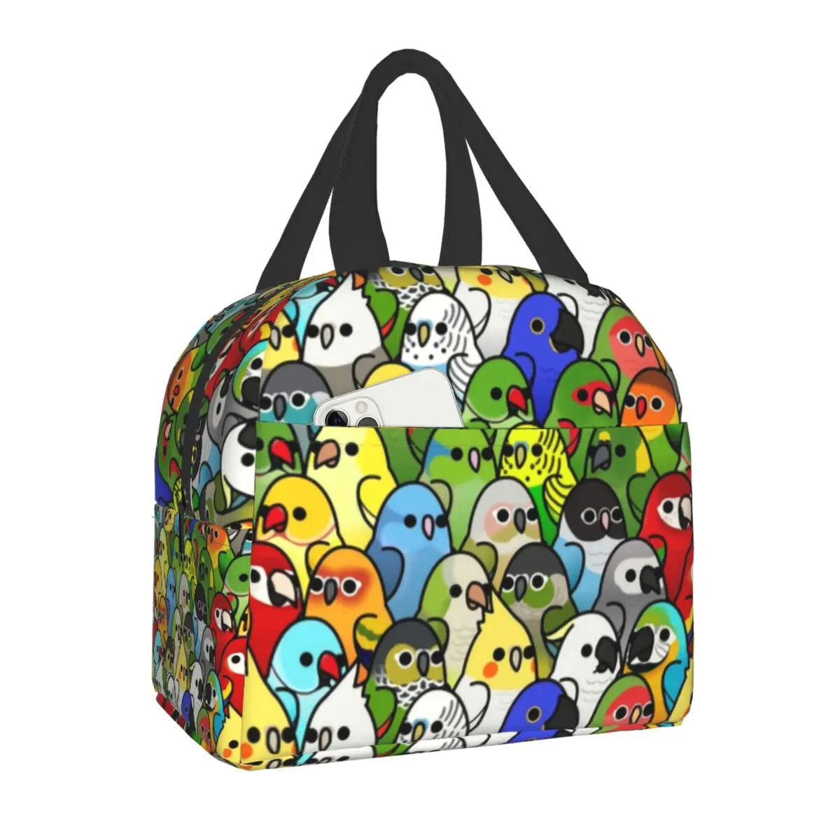 

Funny Parrot Birds Insulated Lunch Bags for Women Cockatiel Bird Portable Cooler Thermal Food Lunch Box Kids School Children