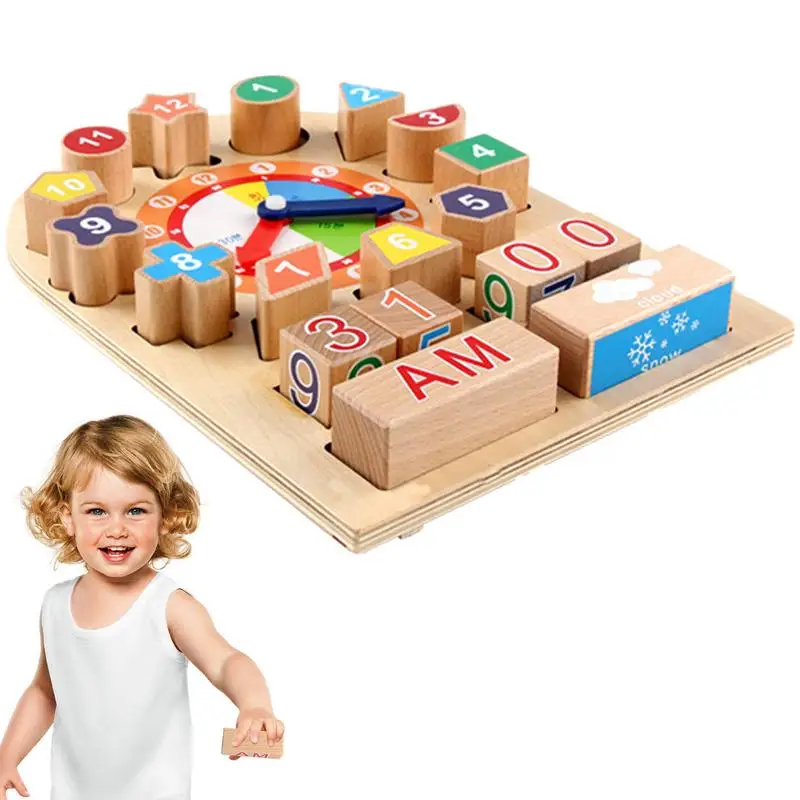 

Shape Pattern Blocks Figure Shape Sorter Clock Puzzle Wooden Calendar And Learning Clock Educational Gifts For Boys And Girls
